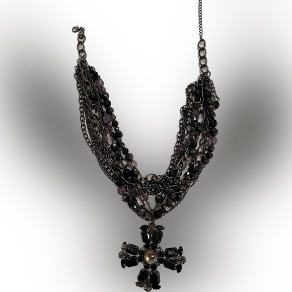 Stunning, dark blue black and purple, multi strand cross neck… - Picture 8 of 17